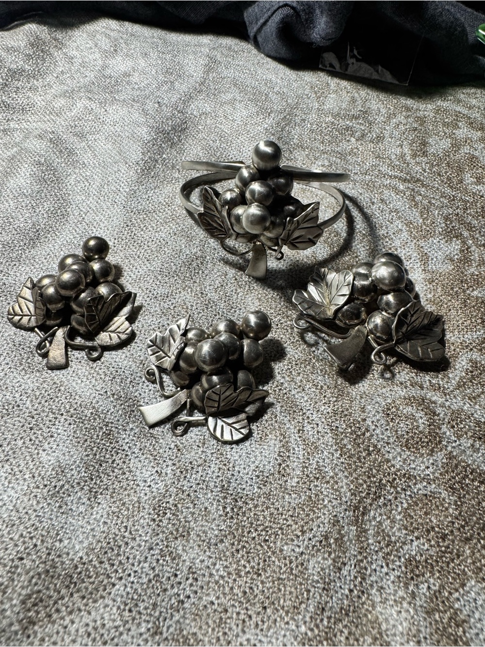 Vintage 925 Taxco Mexico Sterling Silver Grape Cluster 3-Pc Set